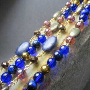 Blue Sodalite Gemstone Necklace, Multi Strand 32 inches